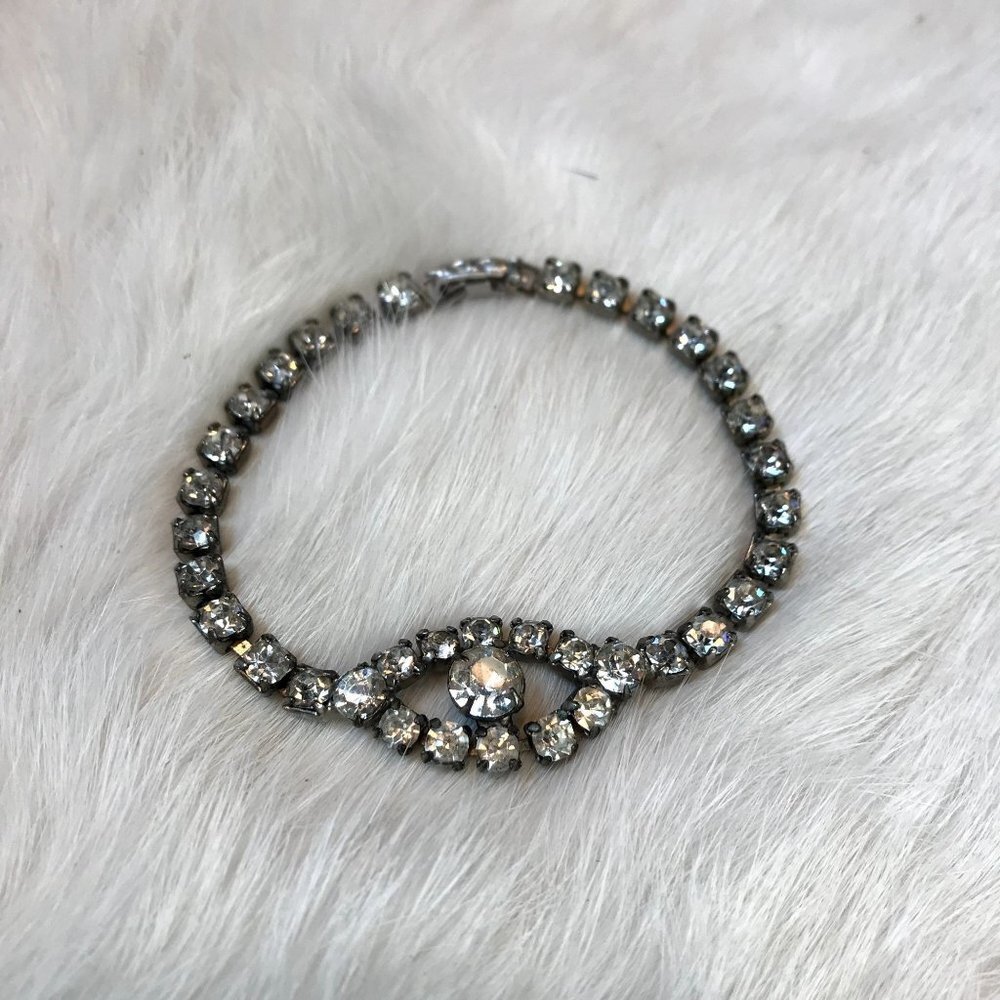 1950s Vintage Diamante Bracelet Eye of Horus Centerpiece Silver Tone